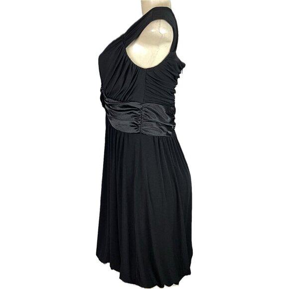 Suzi Chin 10 Black Ruched Satin Waist V-Neck Bubble Hem Sleeveless Party Dress - Picture 5 of 6